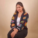Vibrant Black Floral Crochet Cardigan - Image 3