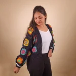 Vibrant Black Floral Crochet Cardigan