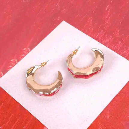 Golden Red Wavy Hoops