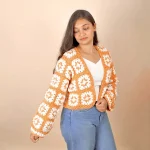 Orange n White Crochet Cardigan - Image 3