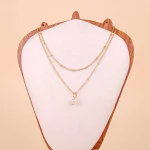 Golden Pearl Layered Chain Necklace - Image 3