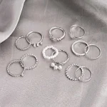 Pack of 12 Eclectic Silver Pearl Sparkling Rings Combo - Image 4