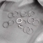 Pack of 12 Eclectic Silver Pearl Sparkling Rings Combo