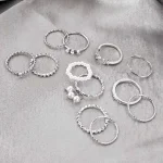 Pack of 12 Eclectic Silver Pearl Sparkling Rings Combo - Image 3