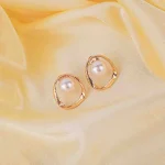 Golden Pearl Stud Earrings