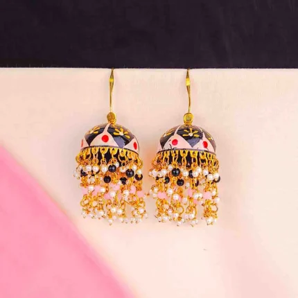 Meenakri Floral Petal Beaded Jhumka