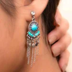 Boho Turquoise Stone Drop Earrings - Image 2
