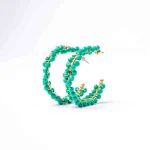 Beaded Sea Green Open Hoop Earrings - Image 4