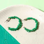 Beaded Sea Green Open Hoop Earrings