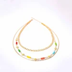 Floral Beaded Layered Chain Necklace - Image 4