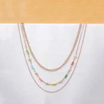 Floral Beaded Layered Chain Necklace - Image 2