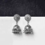 Intricate Oxidised Round Top Jhumka Earrings - Image 4