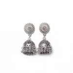 Intricate Oxidised Round Top Jhumka Earrings - Image 3