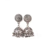 Intricate Oxidised Round Top Jhumka Earrings - Image 2