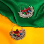 Geometric Silver Enamel Earrings - Image 4