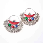 Geometric Silver Enamel Earrings - Image 2