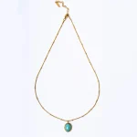 Golden Beaded Chain Turquoise Oval Pendant Necklace - Image 4