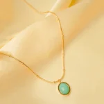 Golden Beaded Chain Turquoise Oval Pendant Necklace