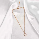 Golden Engraved Rose Shimmer Chain Pendant Necklace - Image 4