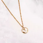Golden Engraved Rose Shimmer Chain Pendant Necklace
