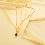 Black Oval Pendant Golden Rope Chain Necklace - Image 2