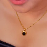 Black Oval Pendant Golden Rope Chain Necklace - Image 4