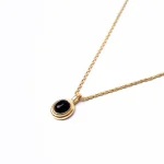 Black Oval Pendant Golden Rope Chain Necklace - Image 6