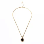 Black Oval Pendant Golden Rope Chain Necklace - Image 5
