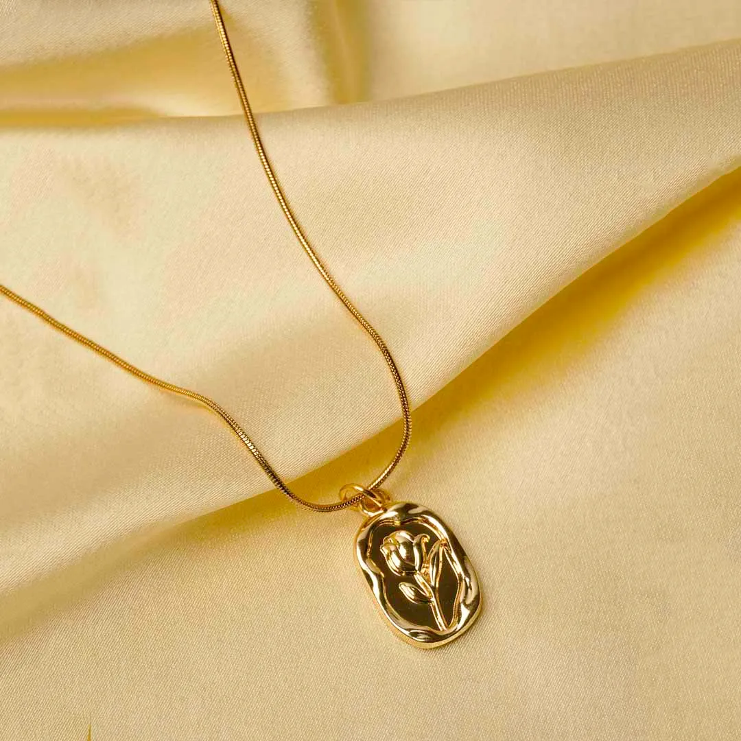 267-Th-1.webp Golden Engraved Rose Pendant Necklace - Image 1