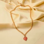 Gold Tone Shimmery Heart Chain Necklace - Image 2