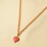 Gold Tone Shimmery Heart Chain Necklace