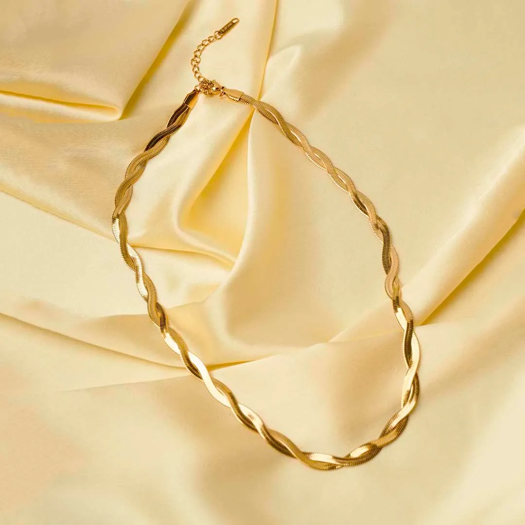 273-Th-1.webp Golden Interwoven Snake Chain Necklace - Image 1