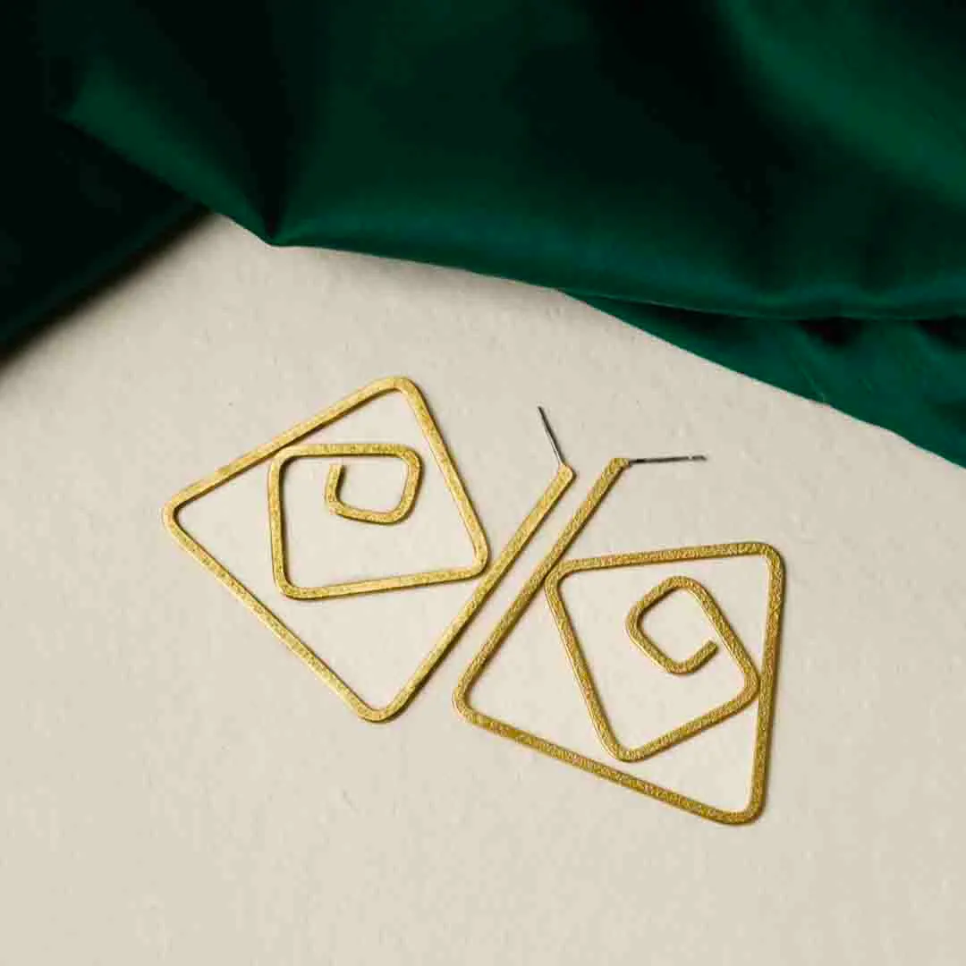 290-Th.webp Brass Assymetrical Geometrical Drop Earrings - Image 1