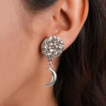 Intricate Floral Crescent Stud Earrings - Image 2