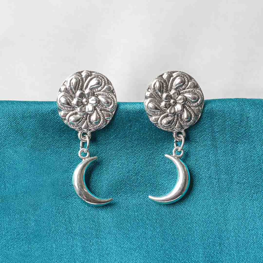 373-Th.jpg Intricate Floral Crescent Stud Earrings - Image 1