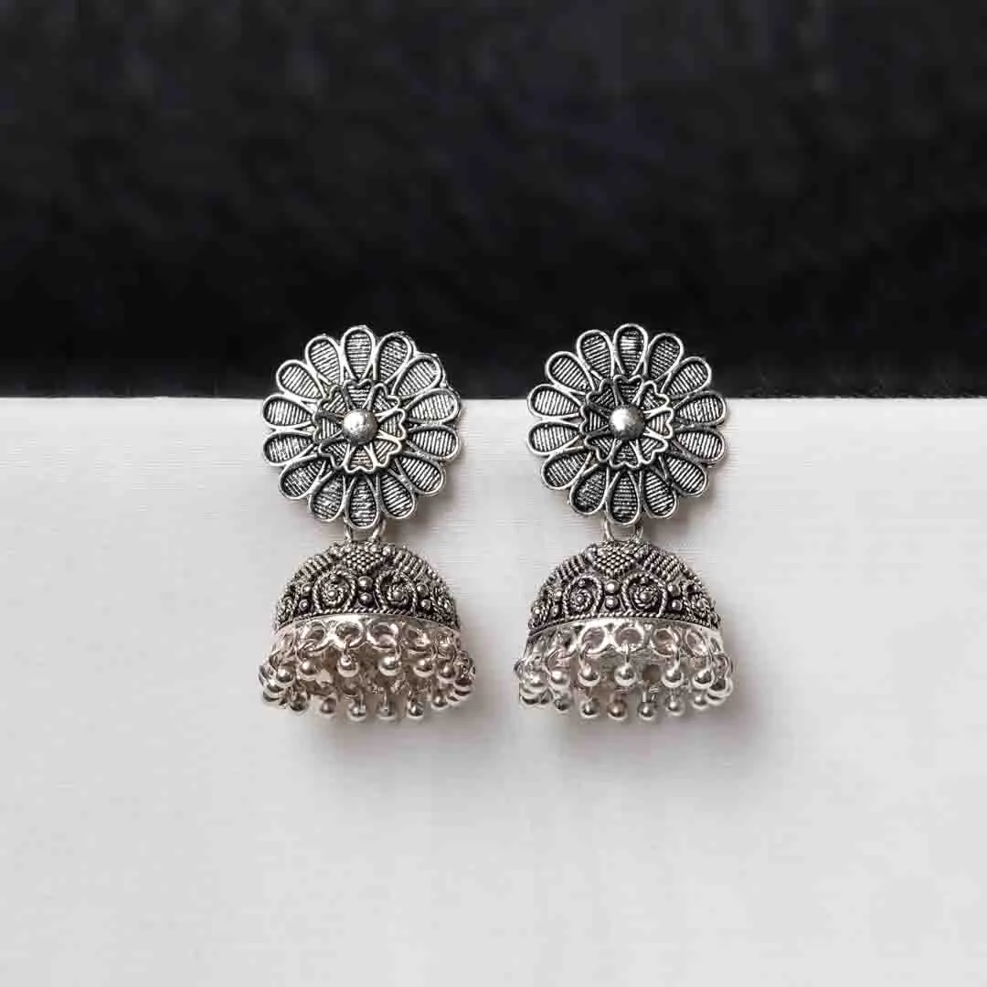 382-Th.webp Ornate Flower Stud Jhumka - Image 1