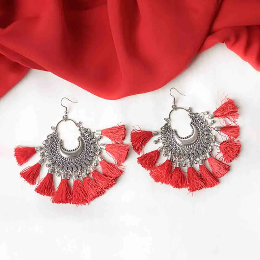 389-Th-3-1.webp Colourful Tassel Oxidised Bali Earrings - Image 1