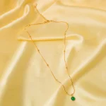 Golden Beaded Chain Green Pendant Necklace - Image 2