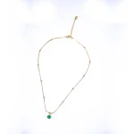Golden Beaded Chain Green Pendant Necklace - Image 3