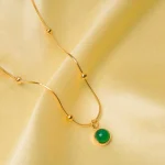 Golden Beaded Chain Green Pendant Necklace