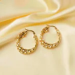 Golden Tripple Layered Wavy Hoops - Image 4