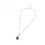 Golden Engraved Mirror Pendant Beaded Chain Necklace - Image 4