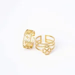 Pack of 2 Golden Filigree Band And Clover Rings - Image 2