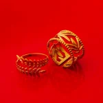 Pack of 2 Golden Leaves Intertwisted Vine and Band Rings