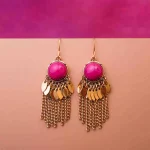 Boho Round Leaf Tassel Drop Earrings - Image 2