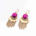 Boho Round Leaf Tassel Drop Earrings - Image 3
