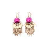 Boho Round Leaf Tassel Drop Earrings - Image 4
