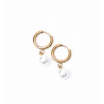 Golden Small Pearl Drop Hoop Earrings - Image 3