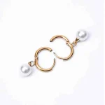 Golden Small Pearl Drop Hoop Earrings - Image 4