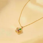 Golden Floral Colourful Gems Spinning Necklace - Image 2